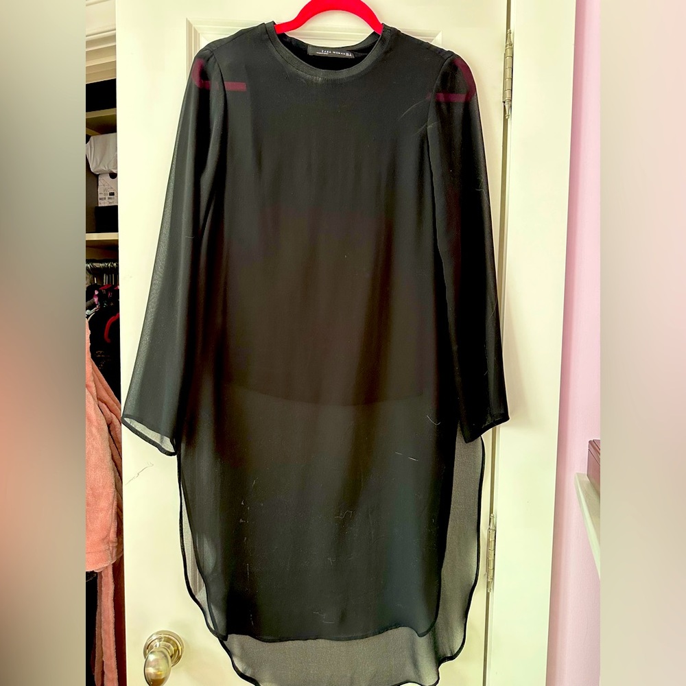 Black sheer top with attached balcony stretchy tank